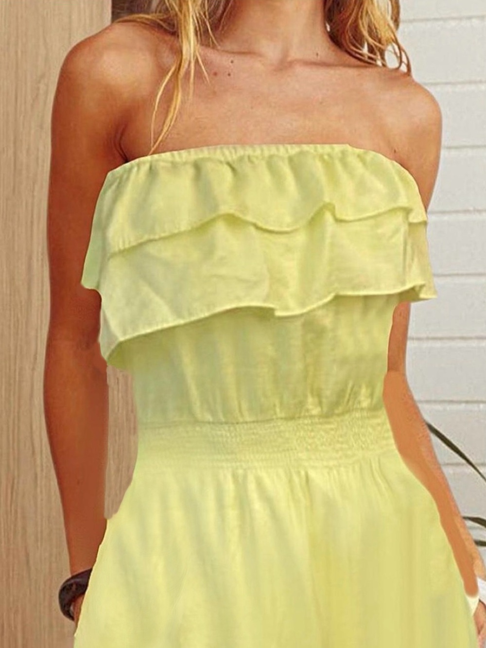 Strapless Ruffle Tier Yellow Sundress - Picture 7 of 9